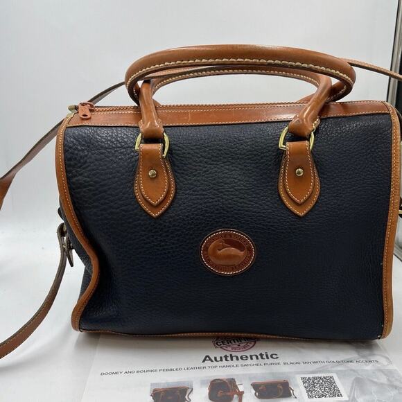 Authenticated Vintage Dooney & Bourke Navy Tan All Weather Leather Satchel Duck - Picture 10 of 10
